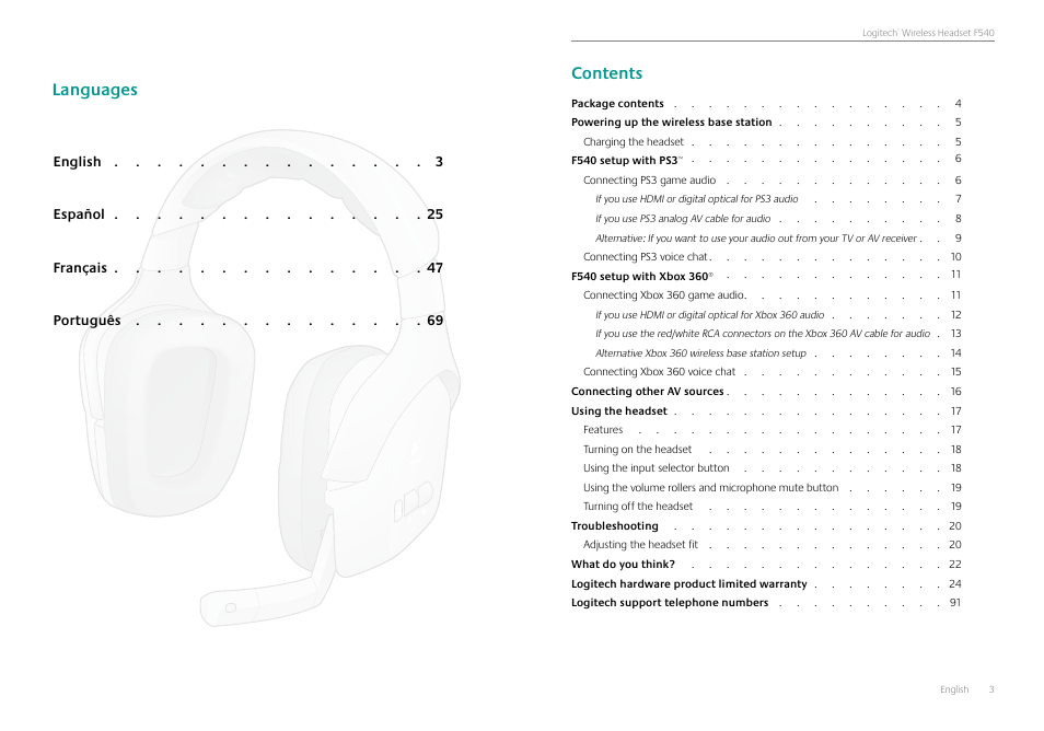 Logitech Logtech Wirelss Headset F540 User Manual | Page 2 / 47