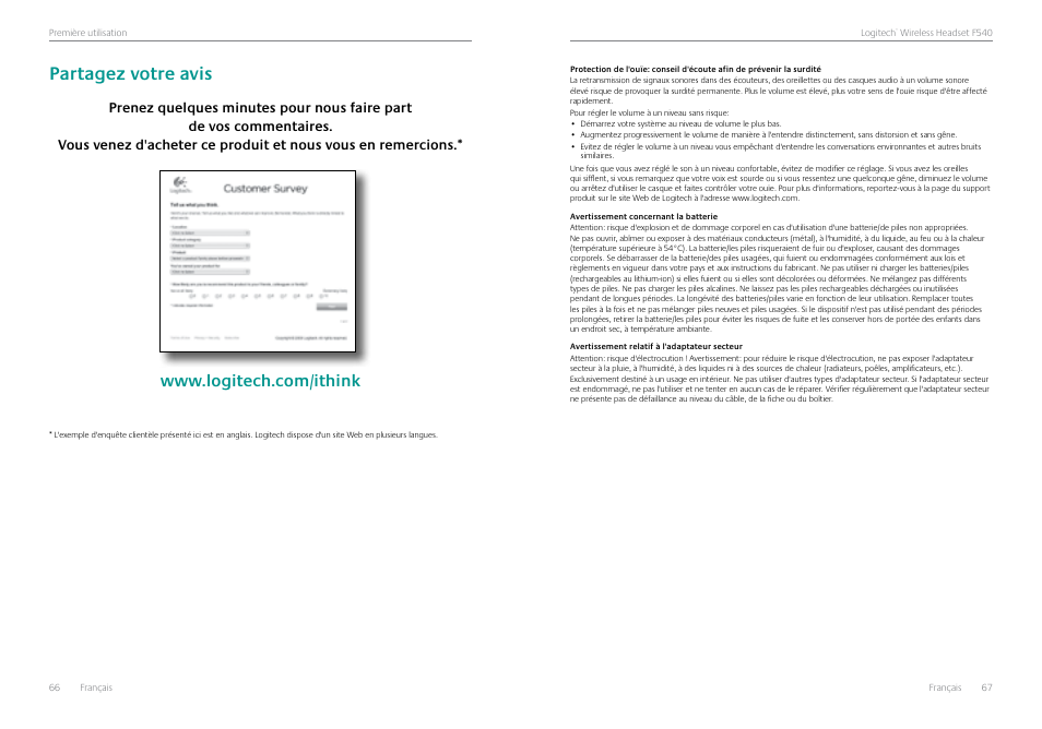 Partagez votre avis, Partagez votre avis 66 | Logitech Logtech Wirelss Headset F540 User Manual | Page 34 / 47