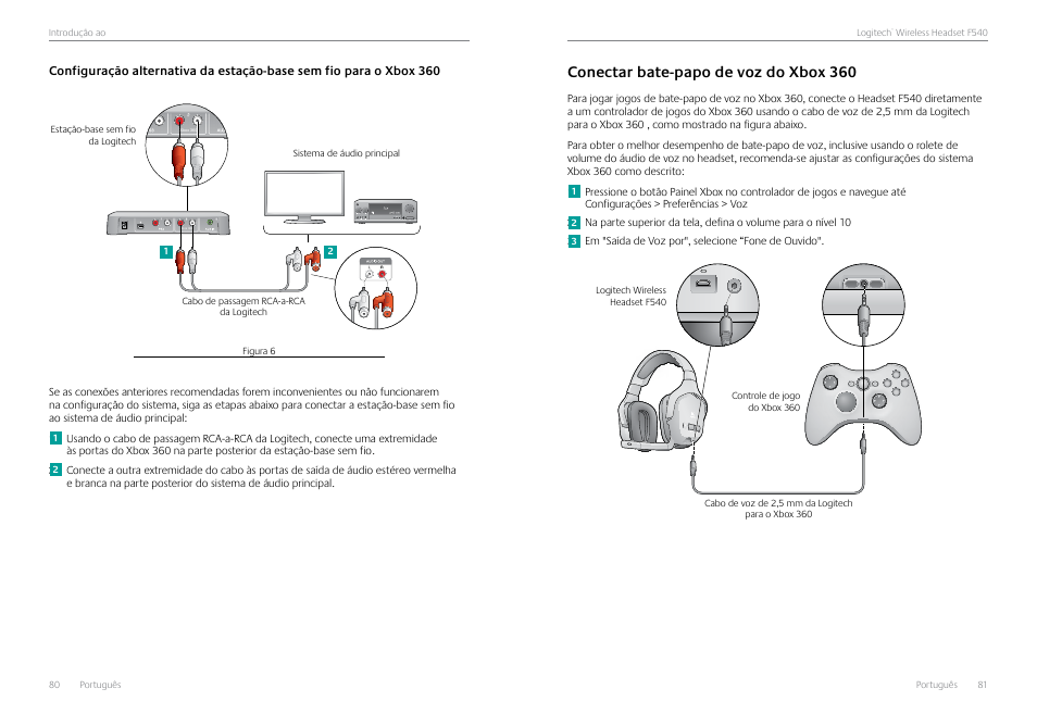 Conectar bate-papo de voz do xbox 360, Conectar bate-papo de voz do xbox 360 81 | Logitech Logtech Wirelss Headset F540 User Manual | Page 41 / 47