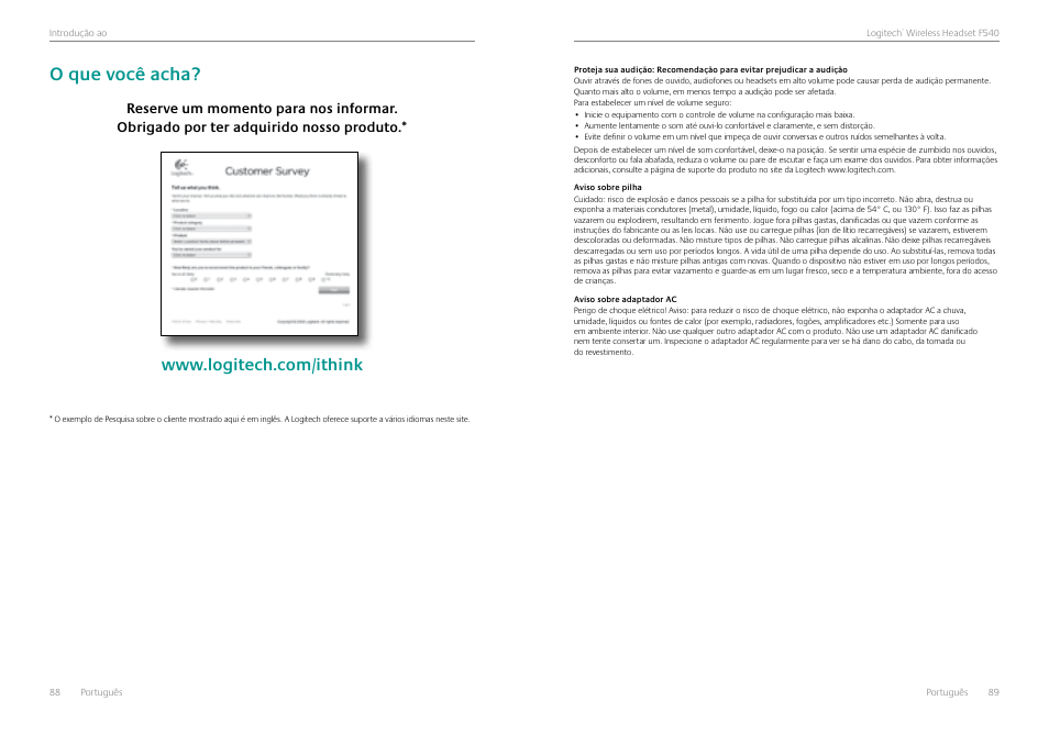 O que você acha, O que você acha? 88 | Logitech Logtech Wirelss Headset F540 User Manual | Page 45 / 47