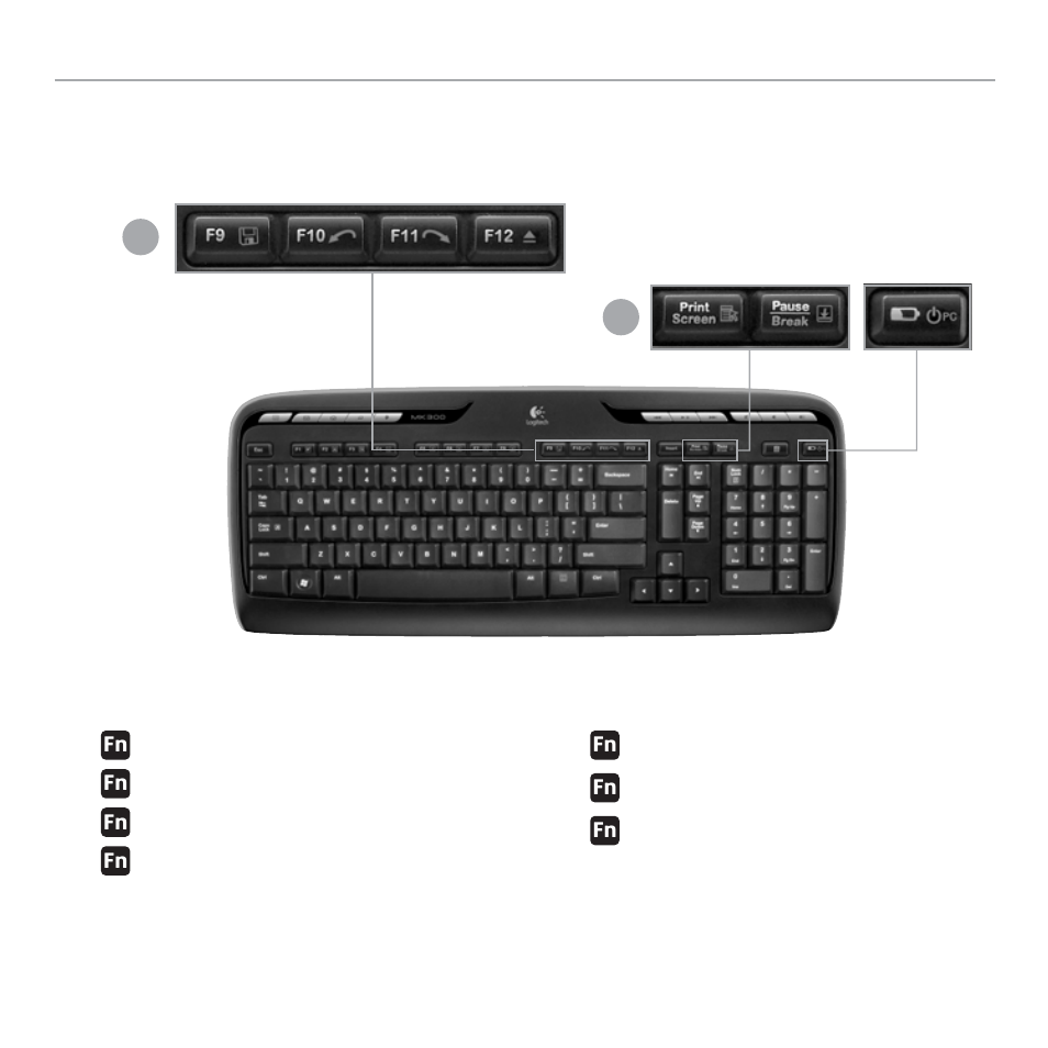 Keyboard features: f-keys, 14 english logitech, Wireless desktop mk300 | Logitech MK300 User Manual | Page 13 / 58