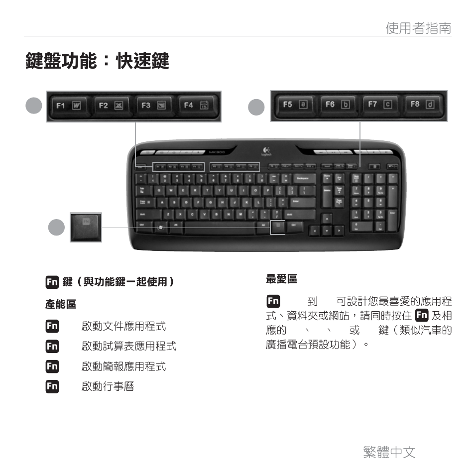 鍵盤功能：快速鍵, 繁體中文, 25 使用者指南 | Logitech MK300 User Manual | Page 24 / 58