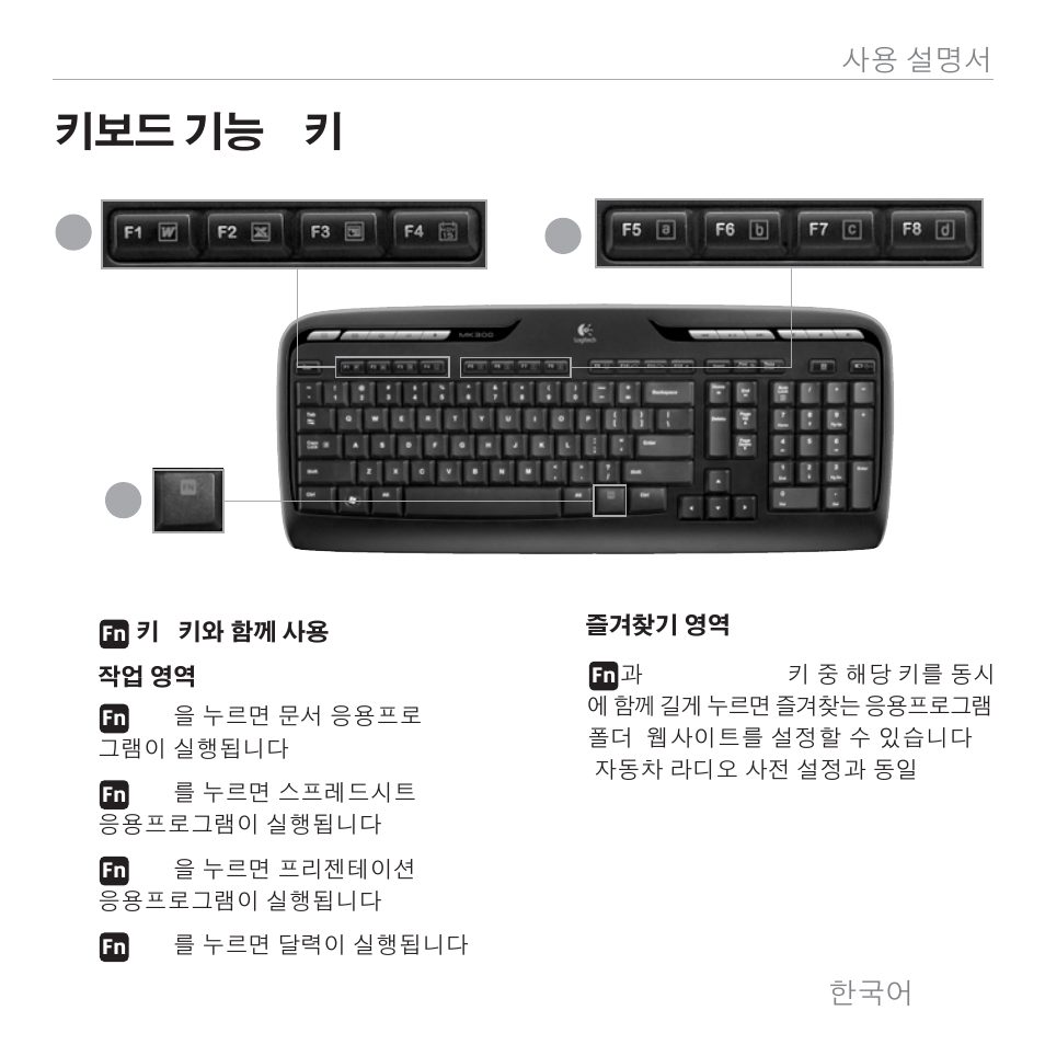 키보드 기능 : f 키 | Logitech MK300 User Manual | Page 48 / 58