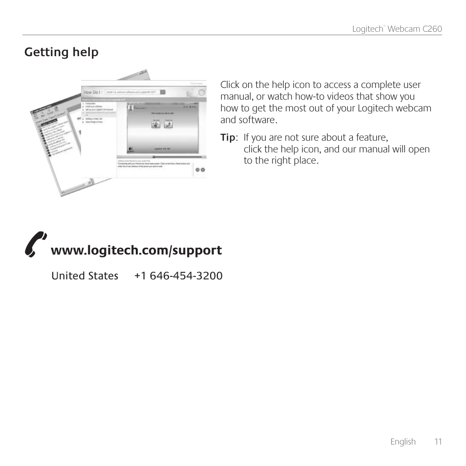 Xxxmphjufdidpntvqqpsu, Getting help | Logitech WEBCAM C260 User Manual | Page 11 / 12