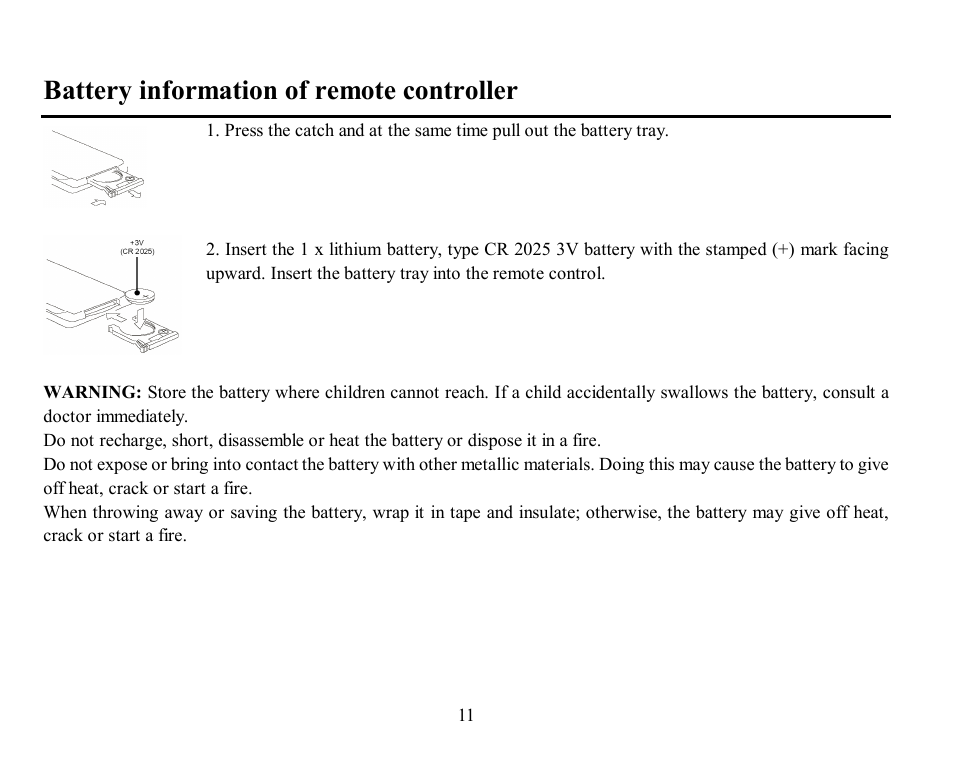 Battery information of remote controller | Hyundai H-CMD7071 User Manual | Page 11 / 75