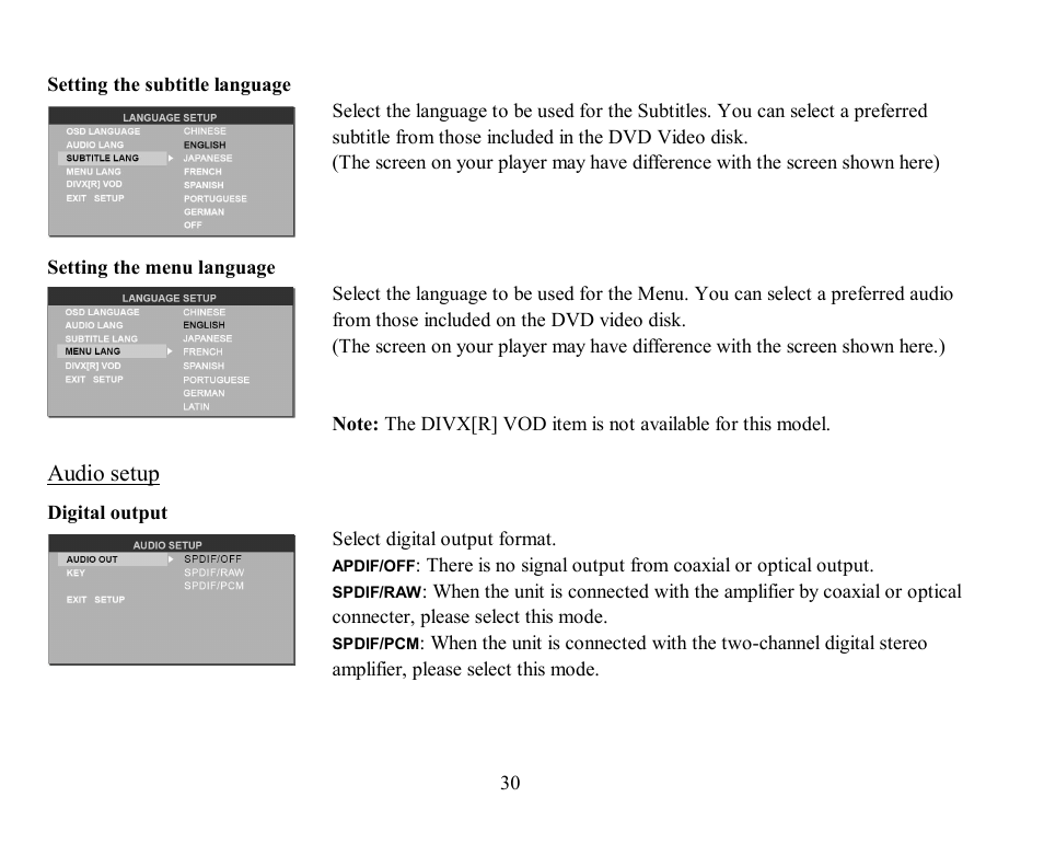 Audio setup | Hyundai H-CMD7071 User Manual | Page 30 / 75