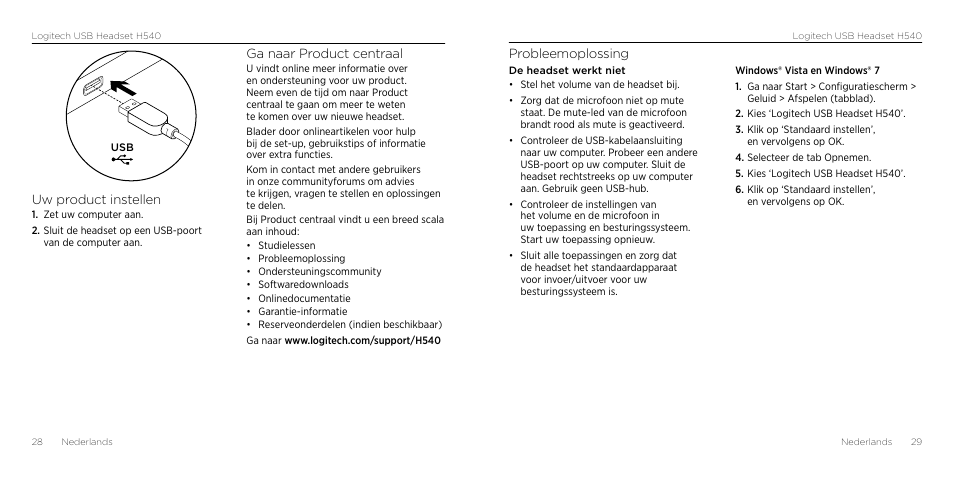 Probleemoplossing, Uw product instellen, Ga naar product centraal | Logitech H540 User Manual | Page 15 / 59
