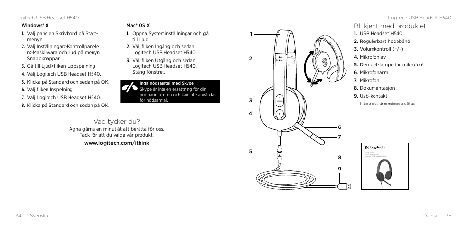 Vad tycker du, Bli kjent med produktet | Logitech H540 User Manual | Page 18 / 59