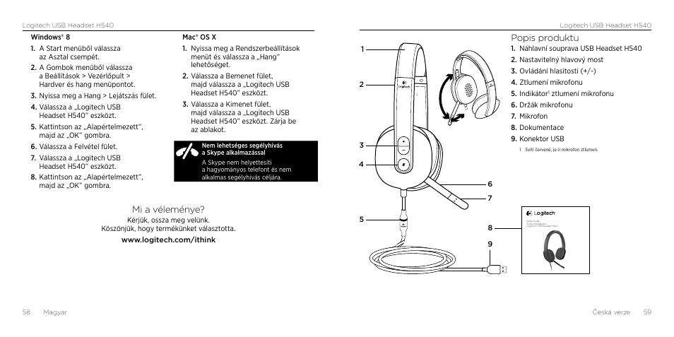 Mi a véleménye, Popis produktu | Logitech H540 User Manual | Page 30 / 59