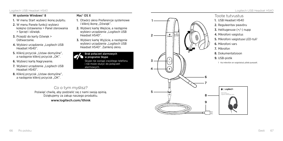 Co o tym myślisz, Toote tutvustus | Logitech H540 User Manual | Page 34 / 59