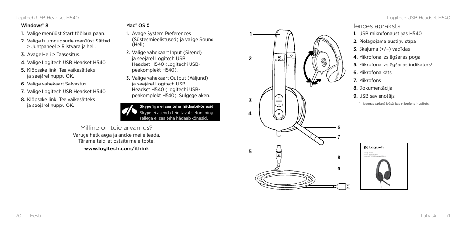 Milline on teie arvamus, Ierīces apraksts | Logitech H540 User Manual | Page 36 / 59