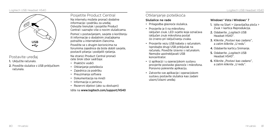Otklanjanje poteškoća, Postavite uređaj, Posjetite product central | Logitech H540 User Manual | Page 41 / 59