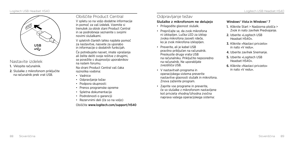 Odpravljanje težav, Nastavite izdelek, Obiščite product central | Logitech H540 User Manual | Page 45 / 59