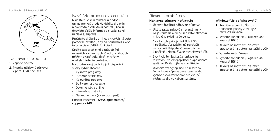 Riešenie problémov, Nastavenie produktu, Navštívte produktovú centrálu | Logitech H540 User Manual | Page 47 / 59
