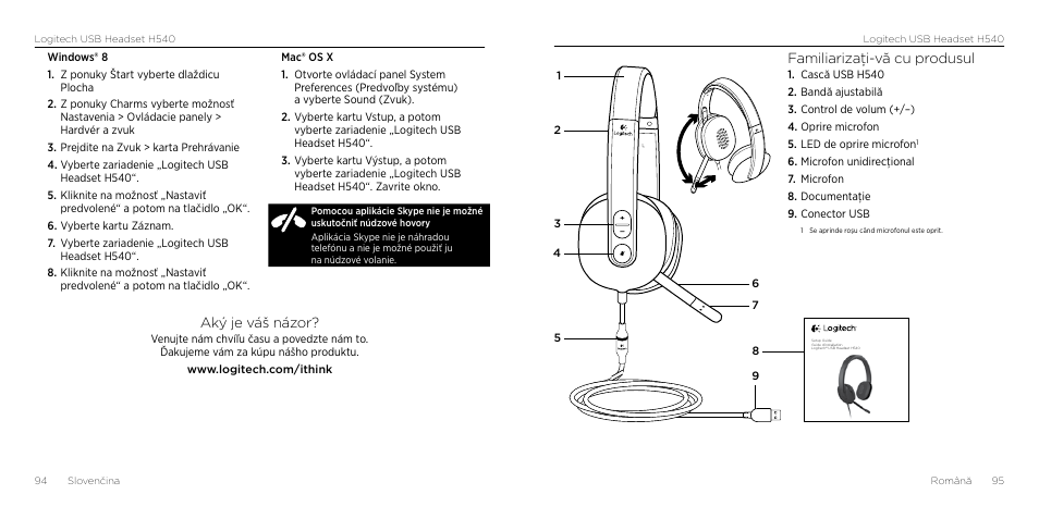 Aký je váš názor, Familiarizaţi-vă cu produsul | Logitech H540 User Manual | Page 48 / 59