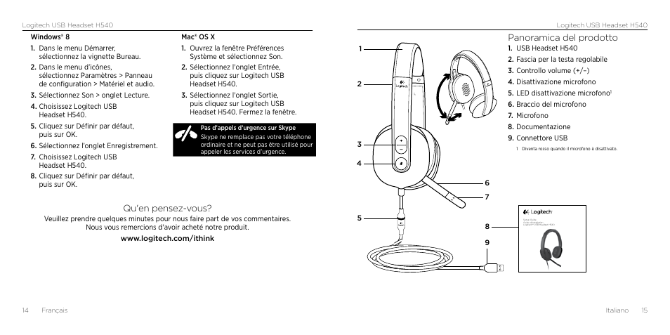 Qu'en pensez-vous, Panoramica del prodotto | Logitech H540 User Manual | Page 8 / 59