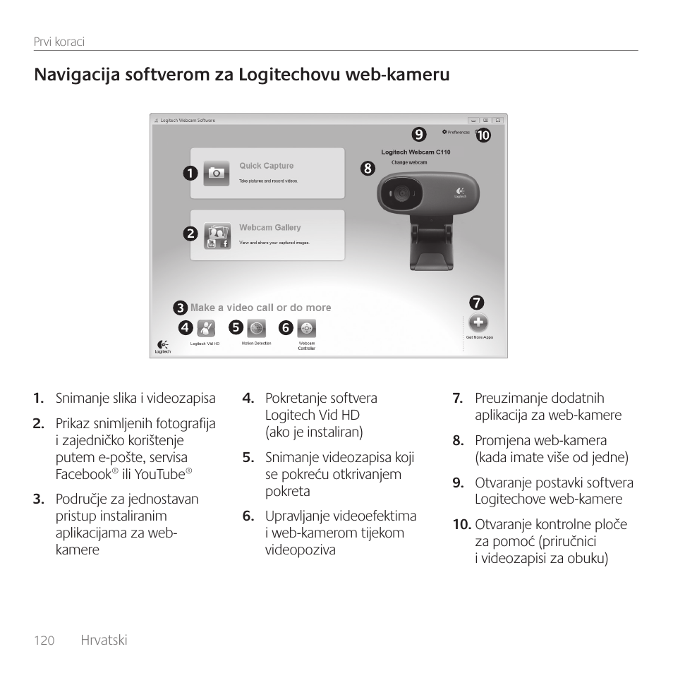 Navigacija softverom za logitechovu web-kameru | Logitech C170 User Manual | Page 120 / 204