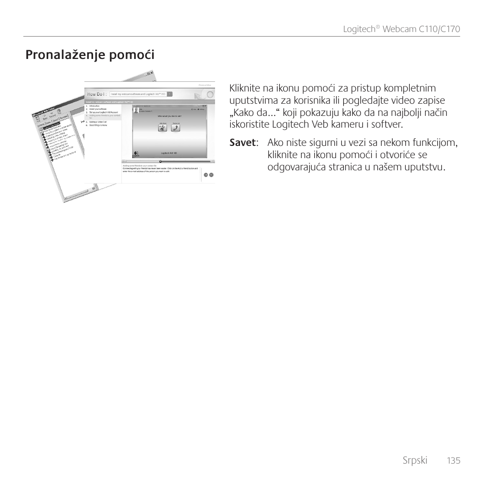 Pronalaženje pomoći | Logitech C170 User Manual | Page 135 / 204