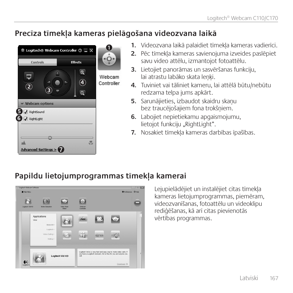 Papildu lietojumprogrammas tīmekļa kamerai | Logitech C170 User Manual | Page 167 / 204