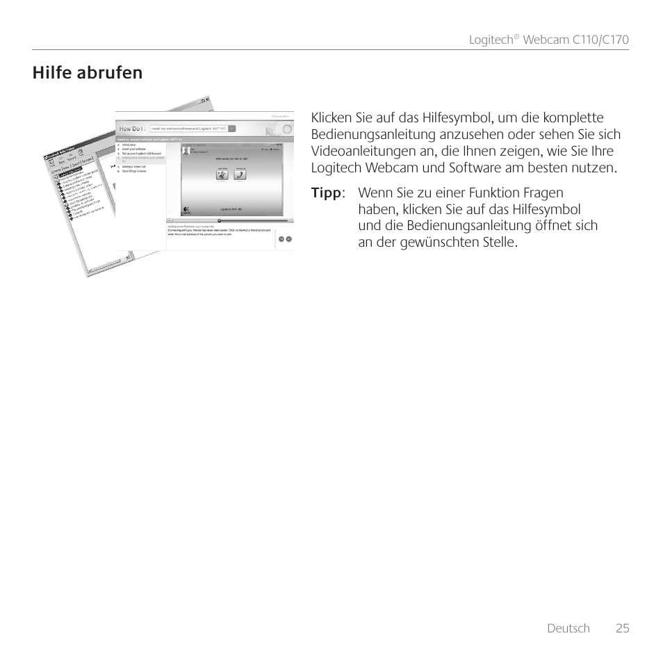 Hilfe abrufen | Logitech C170 User Manual | Page 25 / 204