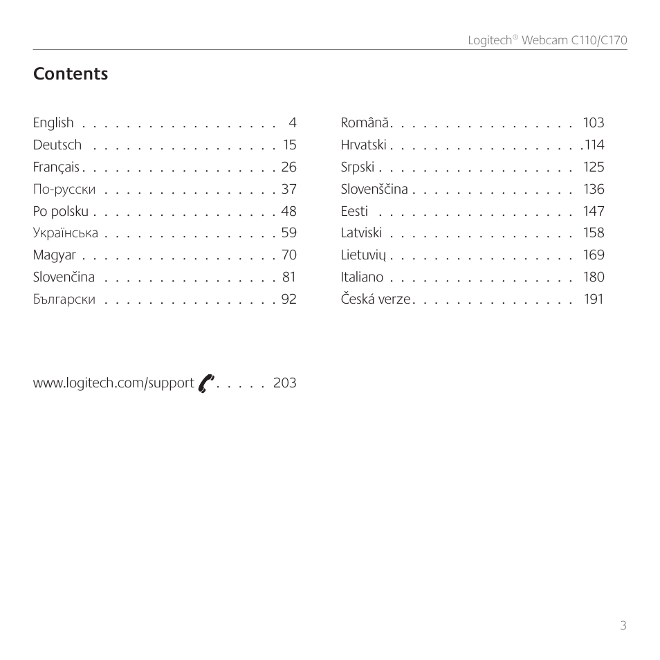 Logitech C170 User Manual | Page 3 / 204