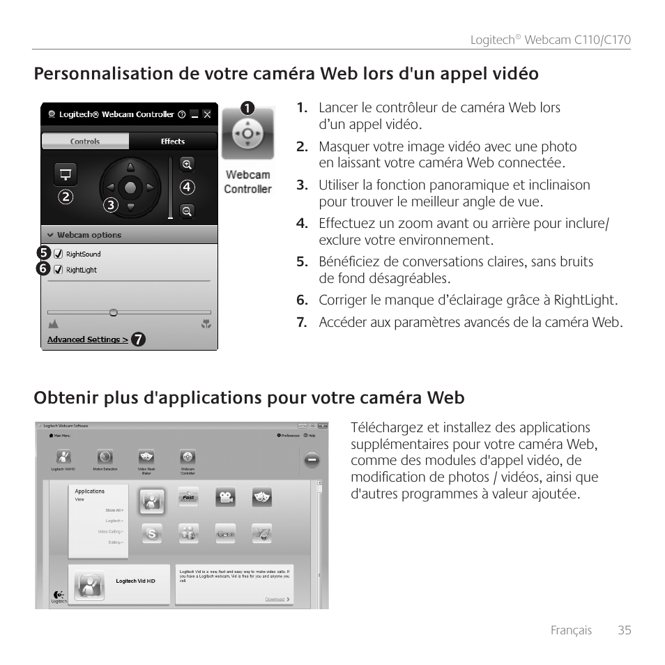 Obtenir plus d'applications pour votre caméra web | Logitech C170 User Manual | Page 35 / 204