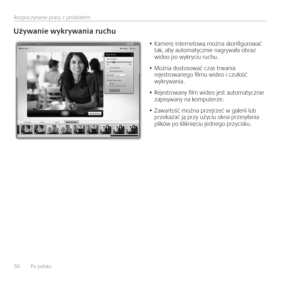 Używanie wykrywania ruchu | Logitech C170 User Manual | Page 56 / 204