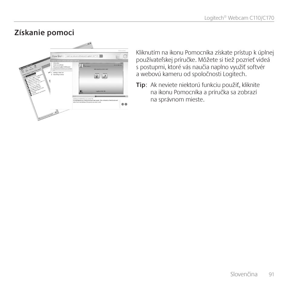 Získanie pomoci | Logitech C170 User Manual | Page 91 / 204