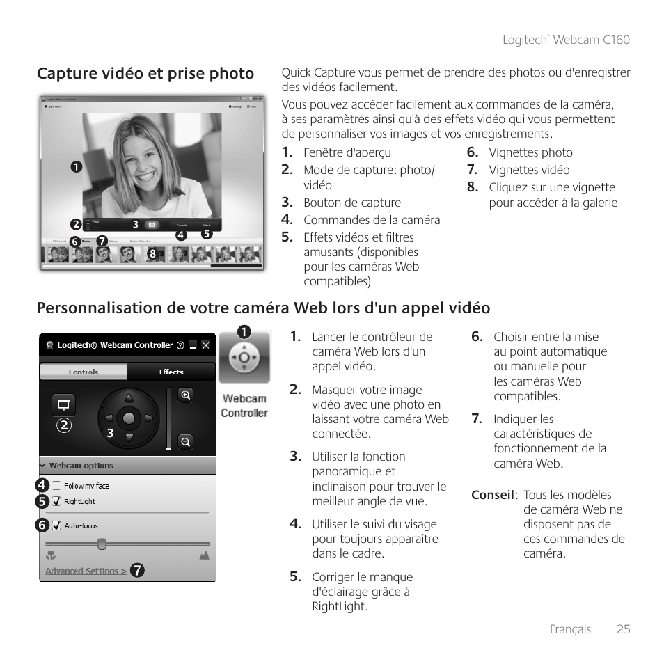 Capture vidéo et prise photo | Logitech C160 User Manual | Page 25 / 36