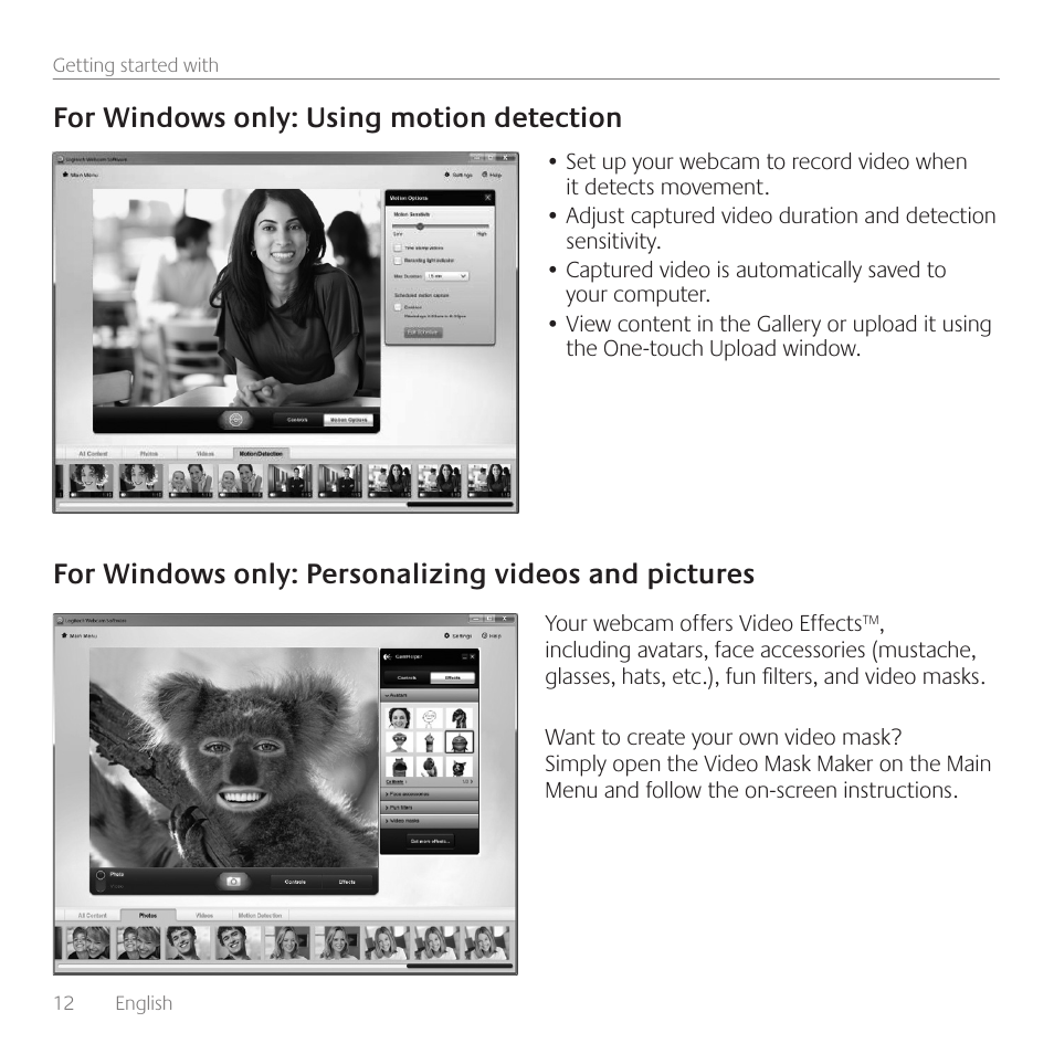 For windows only: using motion detection | Logitech C615 User Manual | Page 12 / 52