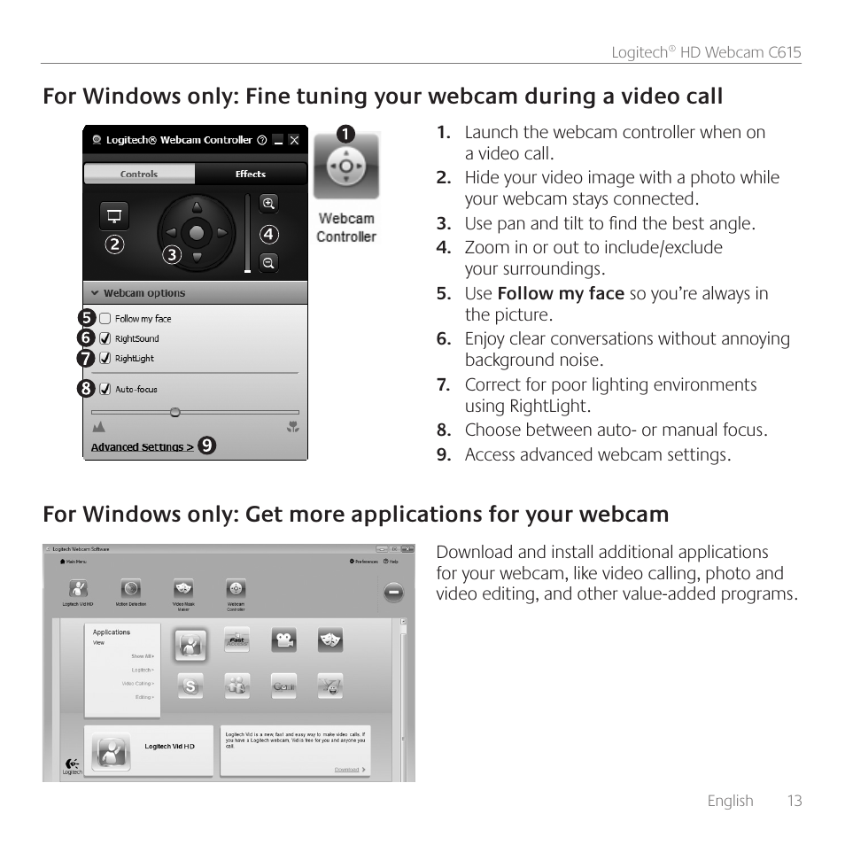 Logitech C615 User Manual | Page 13 / 52