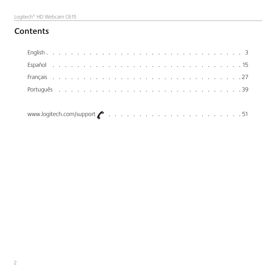 Logitech C615 User Manual | Page 2 / 52