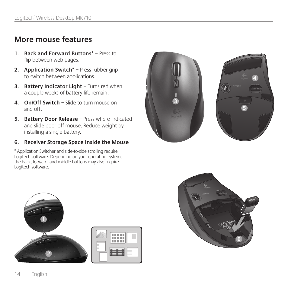 More mouse features | Logitech Wireless Desktop MK710 User Manual | Page 14 / 76