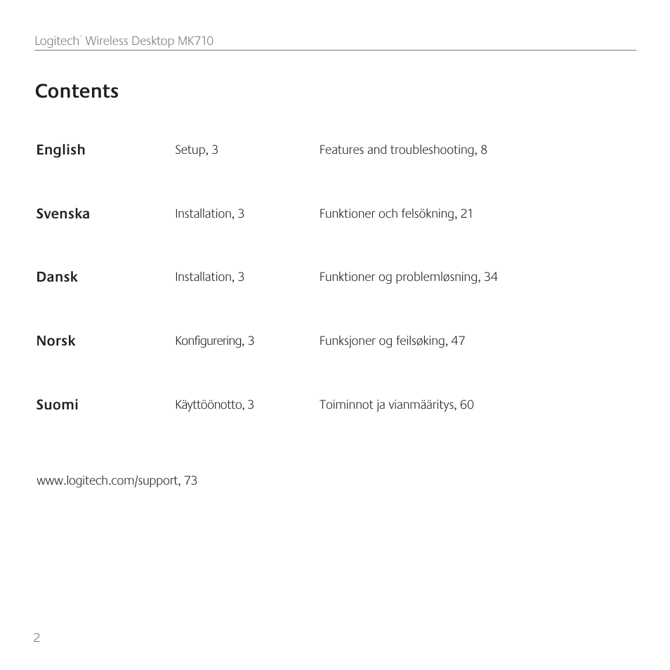 Logitech Wireless Desktop MK710 User Manual | Page 2 / 76