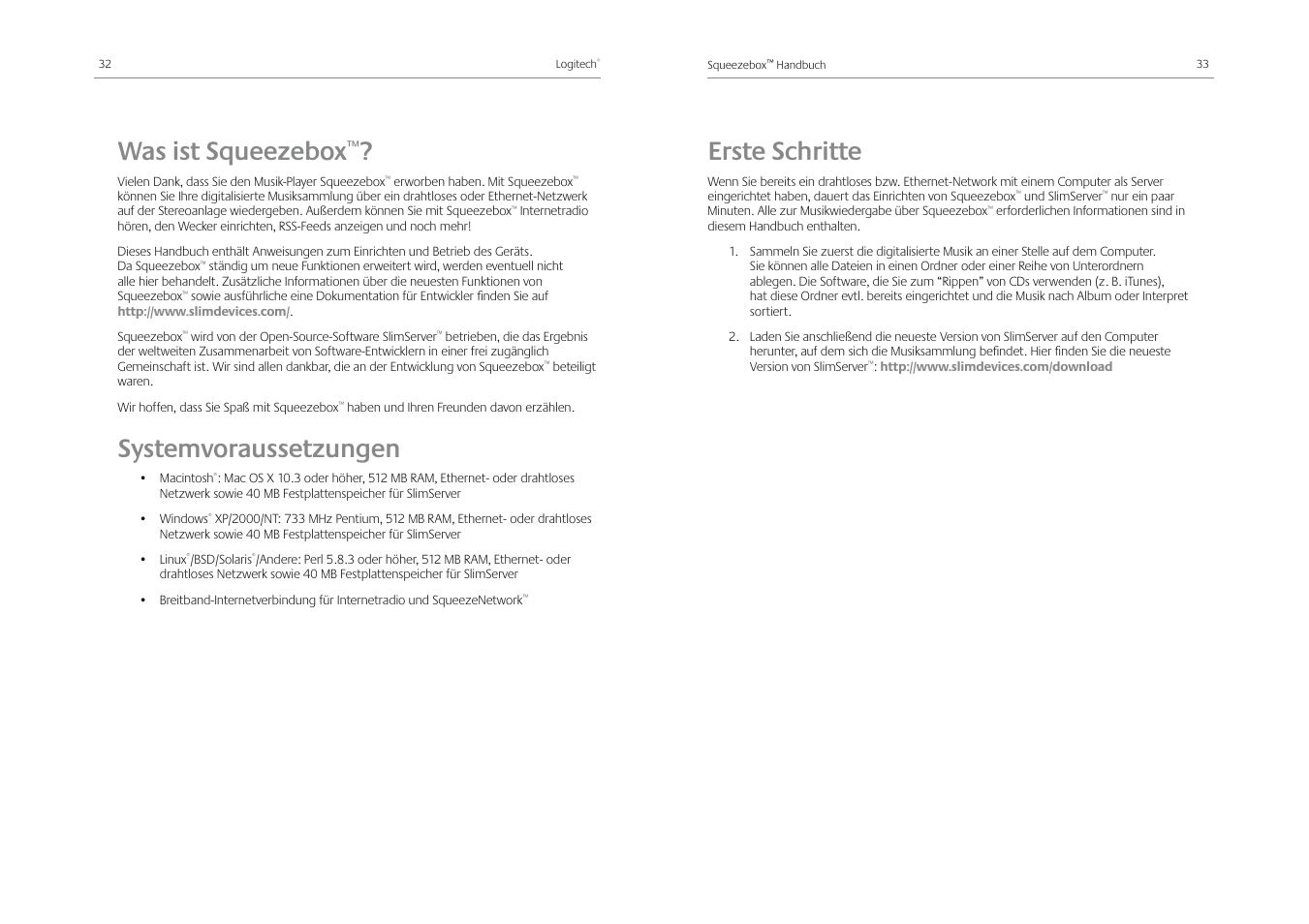 Erste schritte, Was ist squeezebox, Systemvoraussetzungen | Logitech Squeezebox Receiver User Manual | Page 18 / 92