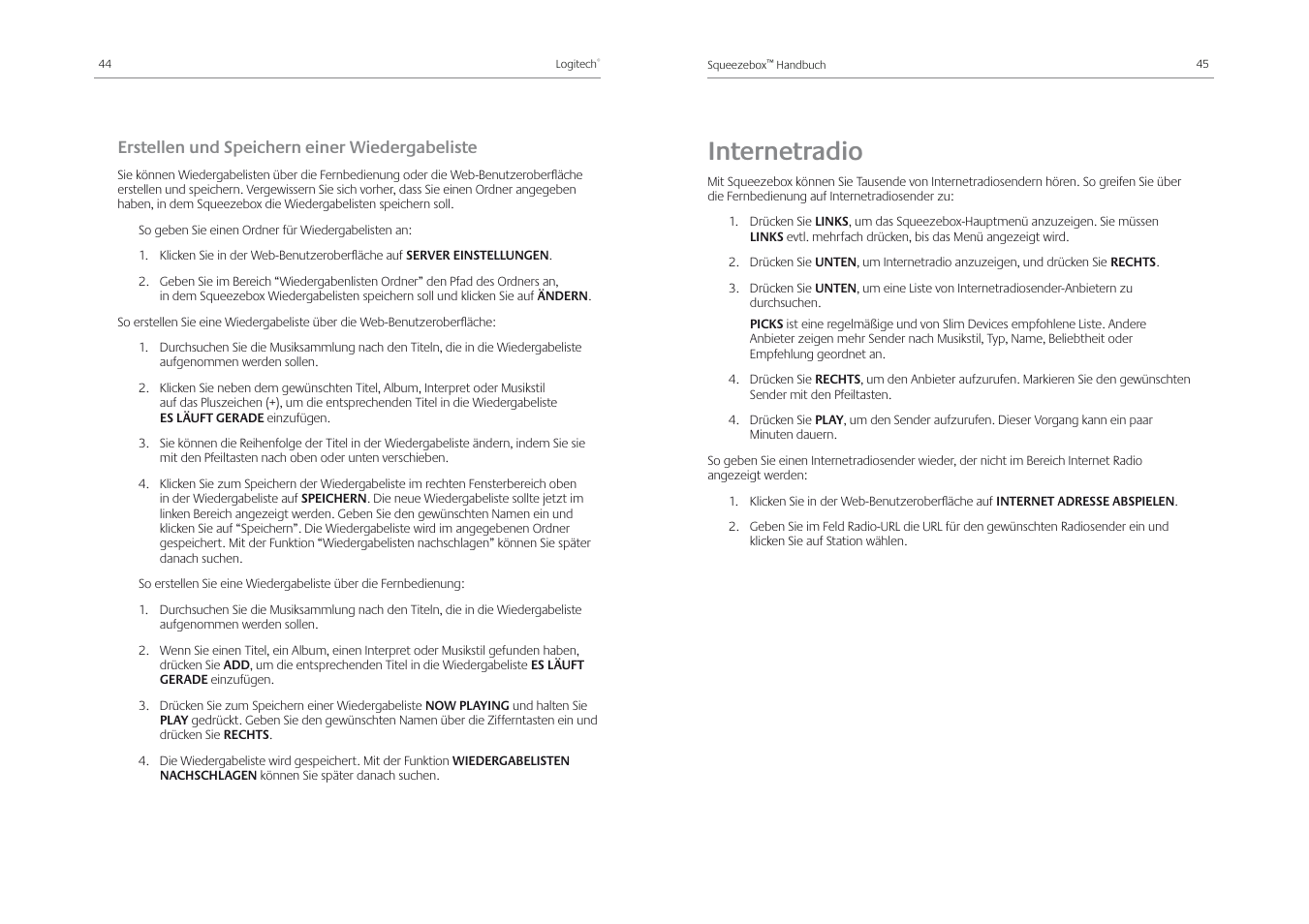 Internetradio, Erstellen und speichern einer wiedergabeliste | Logitech Squeezebox Receiver User Manual | Page 24 / 92