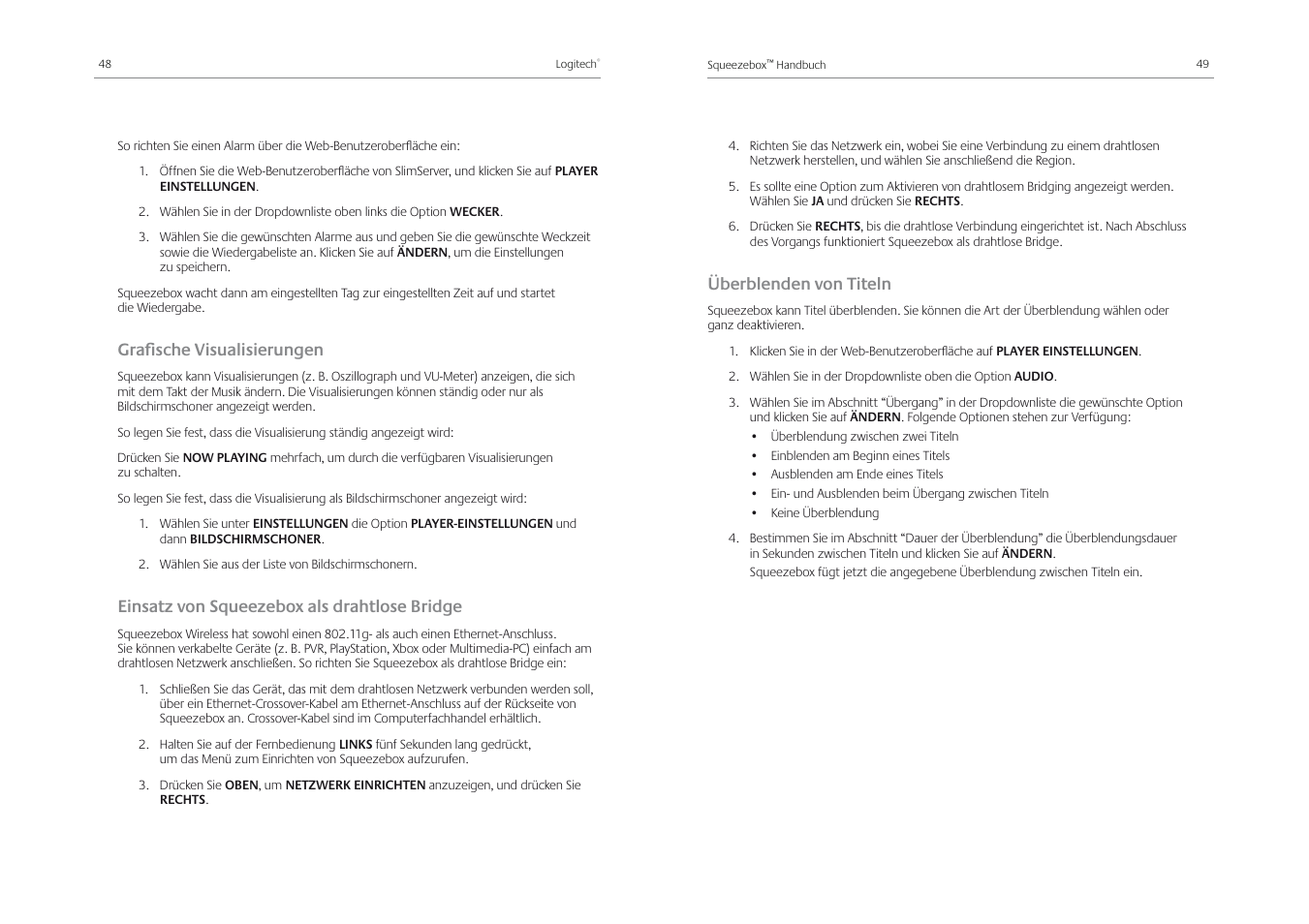 Graﬁ sche visualisierungen, Einsatz von squeezebox als drahtlose bridge, Überblenden von titeln | Logitech Squeezebox Receiver User Manual | Page 26 / 92
