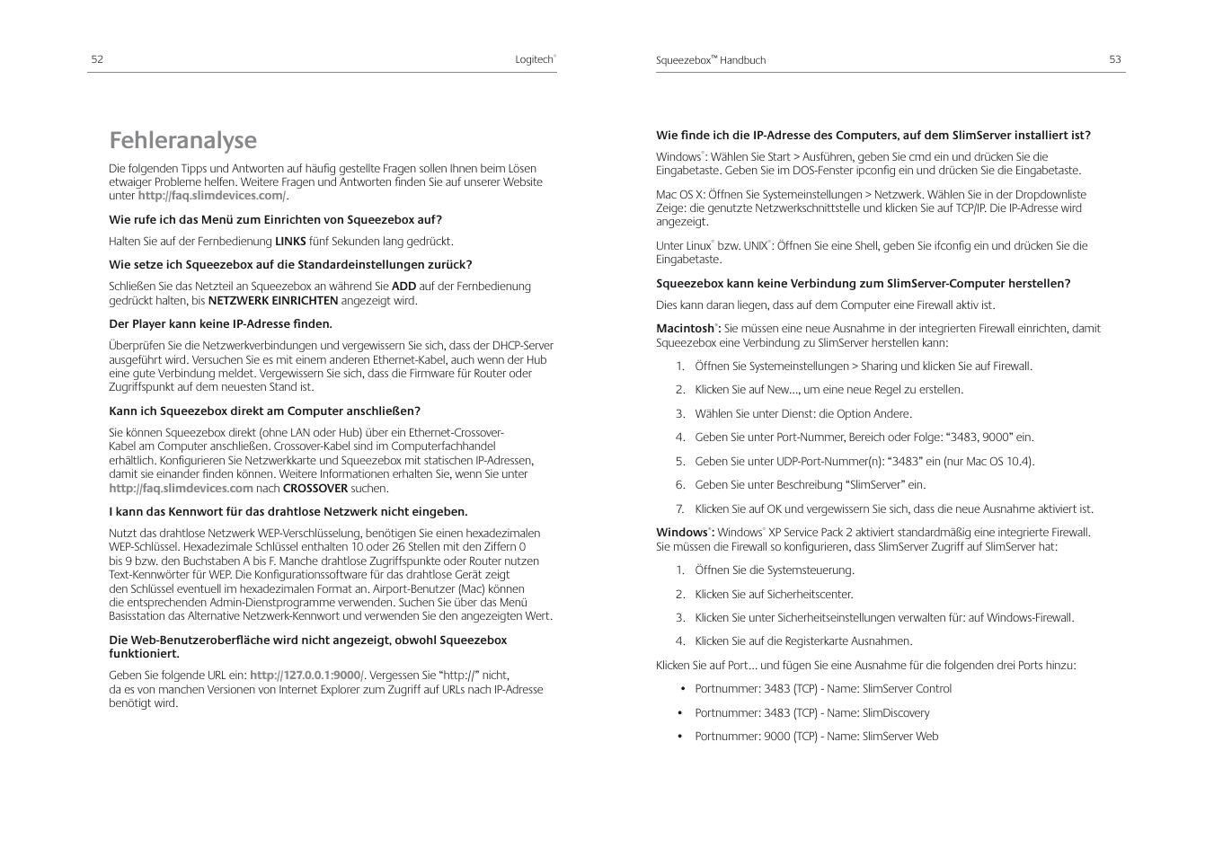 Fehleranalyse | Logitech Squeezebox Receiver User Manual | Page 28 / 92
