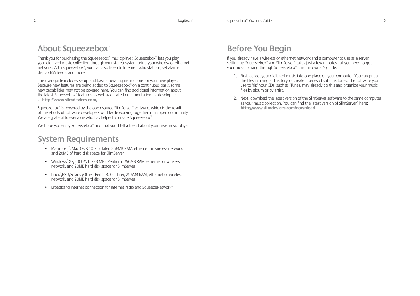 Before you begin, About squeezebox, System requirements | Logitech Squeezebox Receiver User Manual | Page 3 / 92