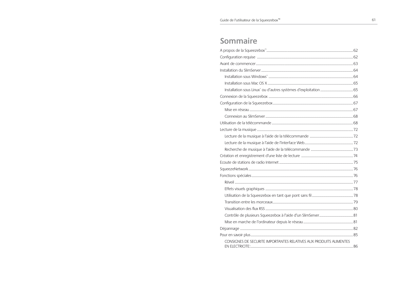 Sommaire | Logitech Squeezebox Receiver User Manual | Page 32 / 92