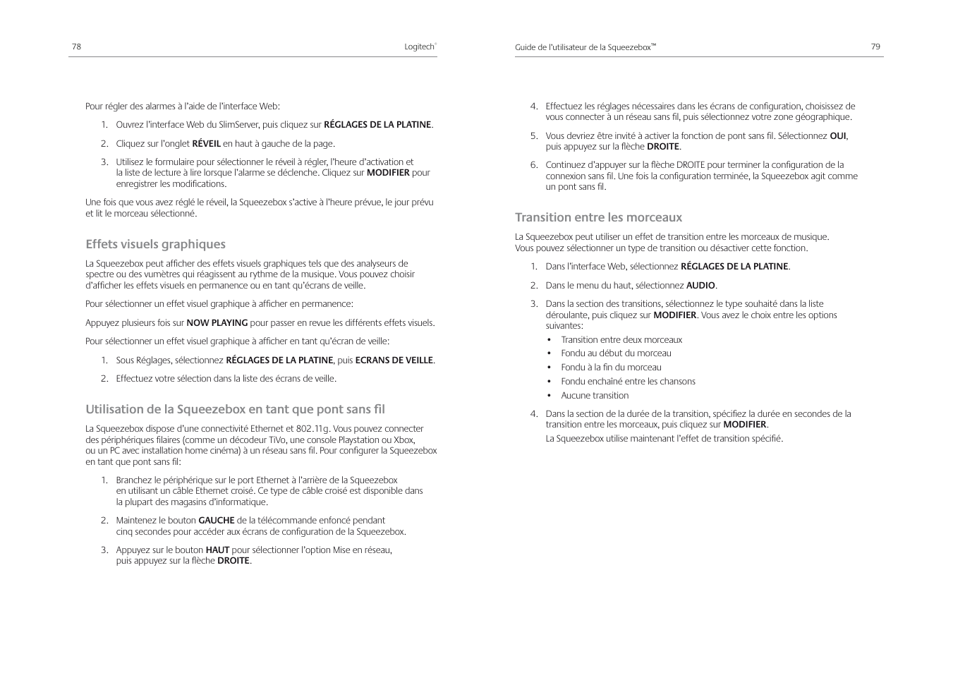 Effets visuels graphiques, Transition entre les morceaux | Logitech Squeezebox Receiver User Manual | Page 41 / 92