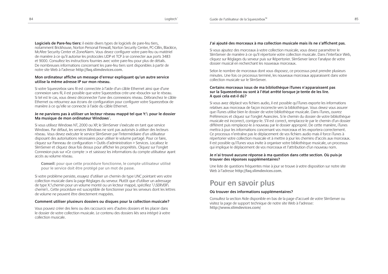 Pour en savoir plus | Logitech Squeezebox Receiver User Manual | Page 44 / 92