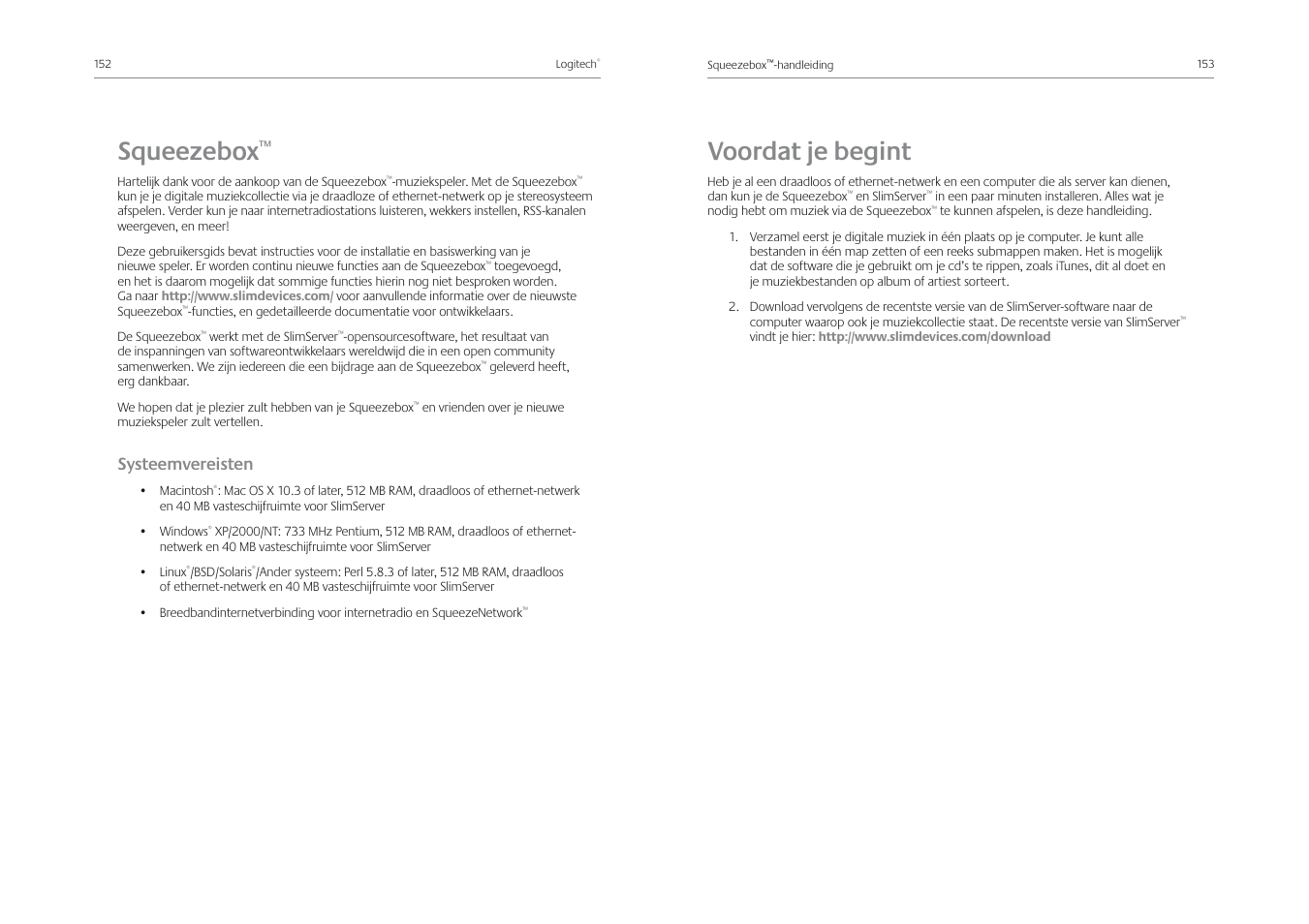 Voordat je begint, Squeezebox, Systeemvereisten | Logitech Squeezebox Receiver User Manual | Page 78 / 92