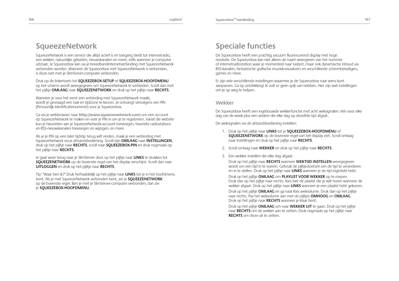 Squeezenetwork, Speciale functies, Wekker | Logitech Squeezebox Receiver User Manual | Page 85 / 92