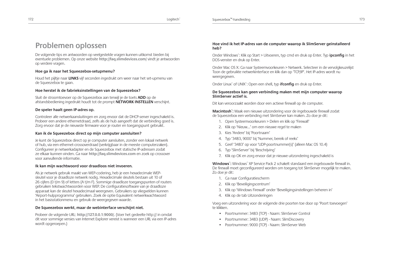Problemen oplossen | Logitech Squeezebox Receiver User Manual | Page 88 / 92