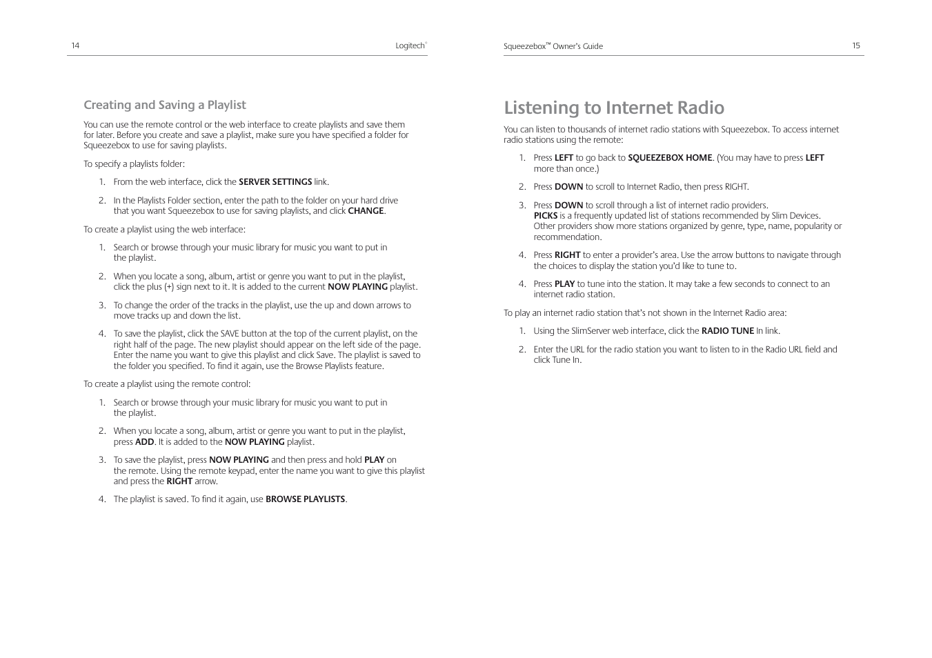 Listening to internet radio, Creating and saving a playlist | Logitech Squeezebox Receiver User Manual | Page 9 / 92