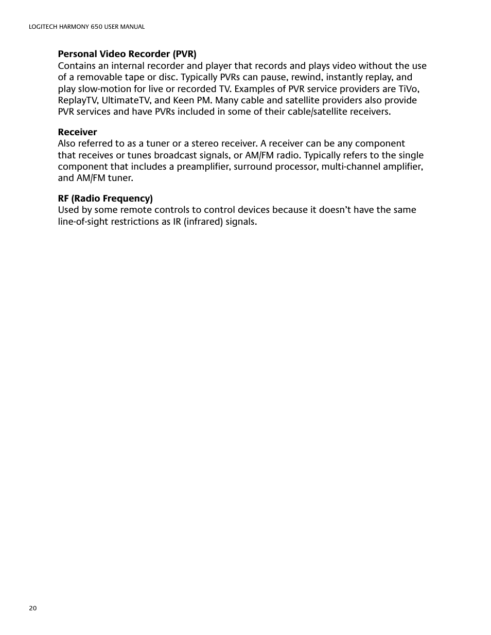 Logitech Harmony 650 User Manual | Page 24 / 26