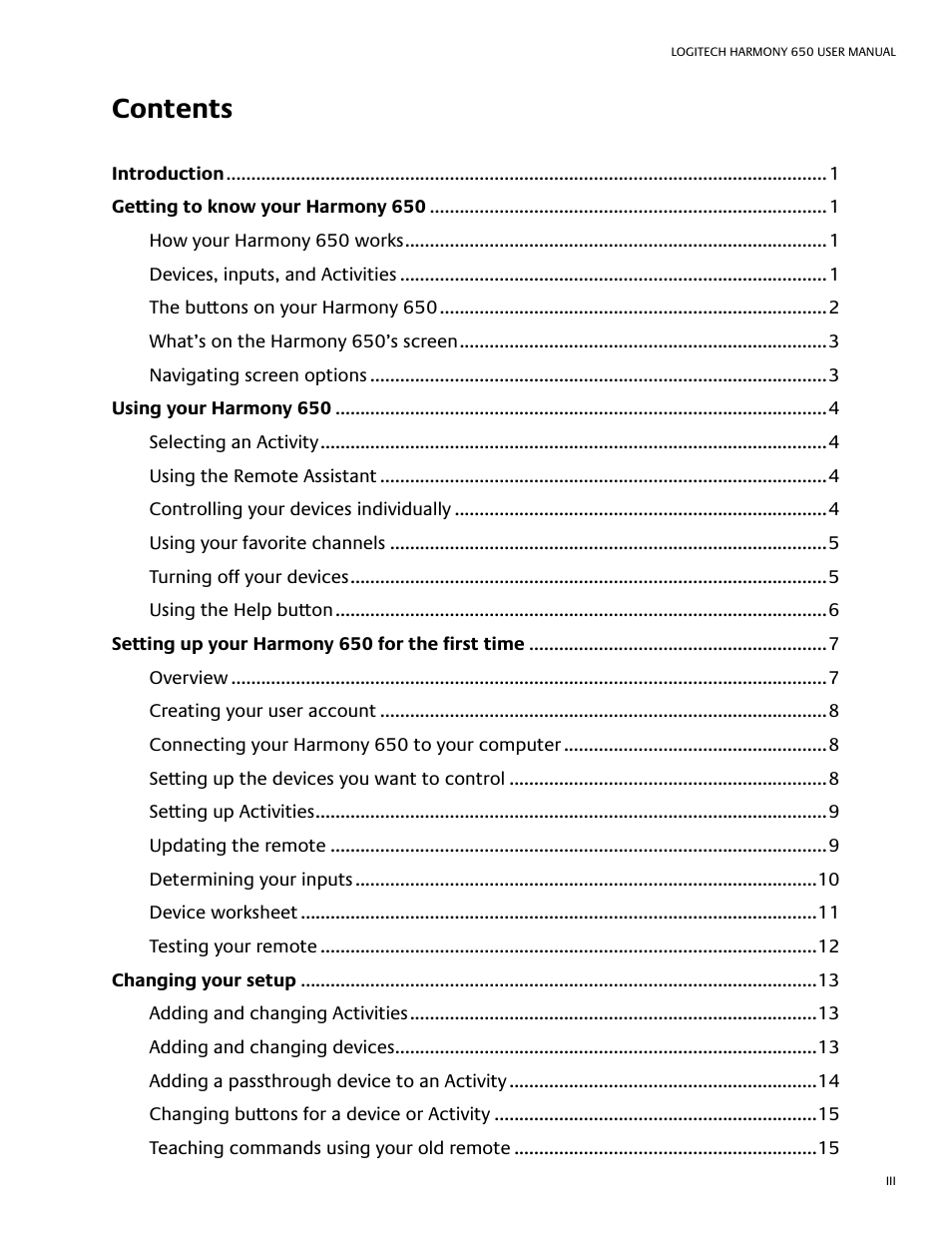Logitech Harmony 650 User Manual | Page 3 / 26