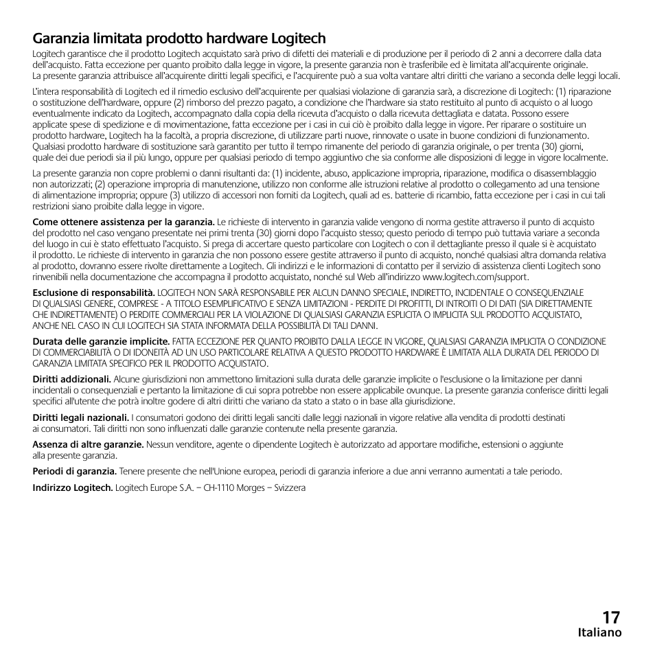 Garanzia limitata prodotto hardware logitech | Logitech Z523 User Manual | Page 17 / 114