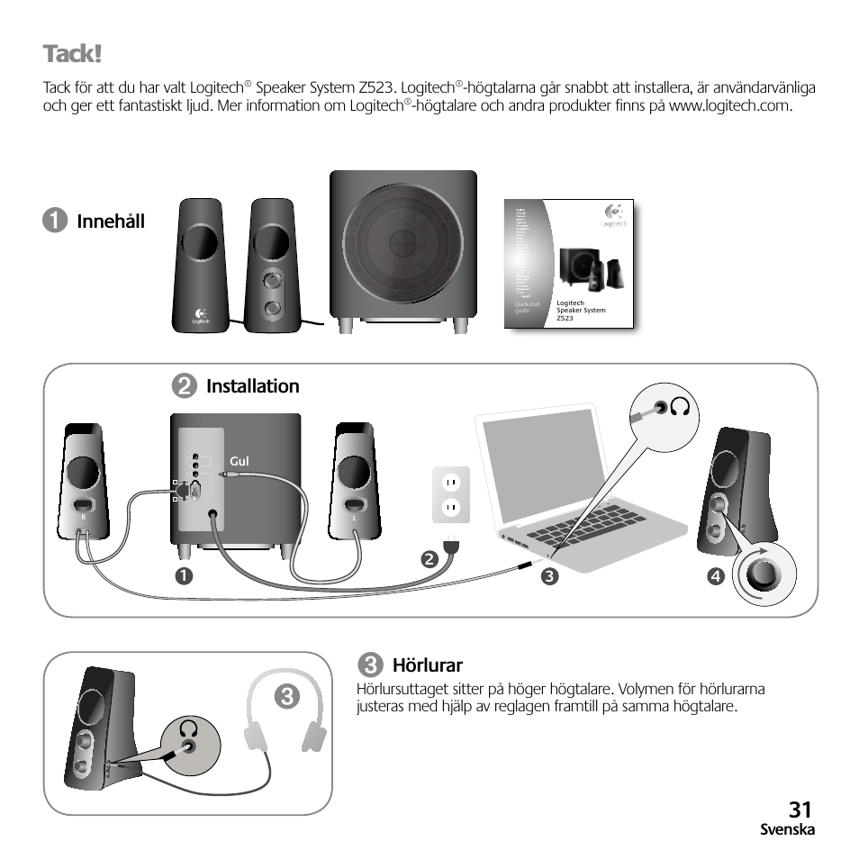 Tack | Logitech Z523 User Manual | Page 31 / 114